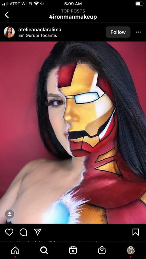 Iron Man Makeup, Iron Man Face Paint, Marvel Makeup, Superhero Makeup, Comic Makeup, Face Art Painting, Body Painting Festival, Adult Face Painting, Creepy Halloween Makeup