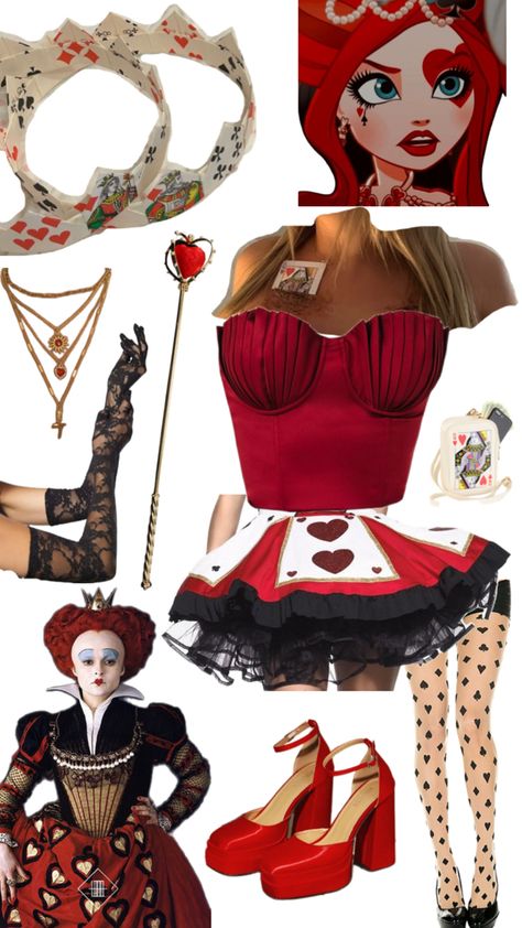 Queen Of Hearts Halloween Costume, Halloween Alice In Wonderland, Queen Of Hearts Halloween, Queen Halloween Costumes, Matching Halloween Costumes, Heart Costume, Queen Of Hearts Costume, Bff Halloween Costumes, Fun Office