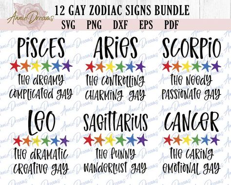 Gay Zodiac SVG Bundle LGBT Pride SVG Bundle Gay Horoscope | Etsy Queer Humor, Zodiac Svg, Zodiac Sign Designs, Pride Festival, Taurus And Aquarius, Pride Svg, Pride Png, Zodiac Traits, Taurus Zodiac