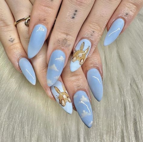 Bunny Nails, Blue Nail Art, Easter Nails, Nail Art Inspiration, Creative Designs, Nails Art, Cute Bunny, Bunny Rabbit, Simple Nails