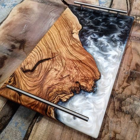 Coastline, Me, Olivewood and Epoxy, 2020 : Art Epoxy Bar Top With Lights, Wood Epoxy Projects, Epoxy Wood Projects, Epoxy Nightstand, Walnut Wood Projects, Epoxy Charcuterie Board, Seni Resin, Resin Tables, Epoxy Wood Table