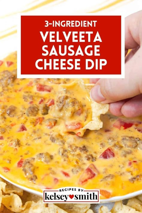 This easy Velveeta sausage cheese dip recipe is made with only three ingredients. Get ready for game day with the ultimate sausage cheese dip recipe, a crowd favorite. This cheesy dip boasts a salty and savory flavor with the perfect amount of heat. Whether it's a football game or a Super Bowl Sunday, this Velveeta sausage dip is your ticket to a delicious dip that's a guaranteed touchdown on any occasion. This easy 3-ingredient dip recipe can be made on the stove or in the slow cooker. Velveeta Sausage Dip, Velveeta Dip, Rotel Dip With Sausage, Spicy Sausage Dip, Velveeta Cheese Dip, Sausage Dip Recipe, Cheese Dip Crock Pot, Pork Breakfast, Sausage Cheese Dip