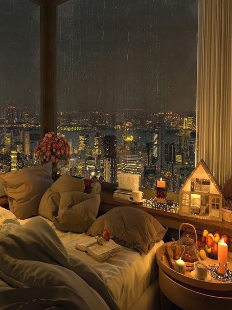 Cozy Rainy Day, City View Apartment, Apartment View, Dream Apartment Decor, Apartment Aesthetic, New York Apartment, Dreamy Room, Dream Apartment, City Apartment