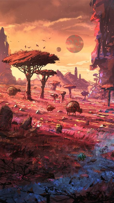 Fantasia Art, Alien Landscape, Sci Fi Landscape, 70s Sci Fi Art, Scifi Fantasy Art, Planets Art, Landscape Concept, Alien Planet, Alien Worlds