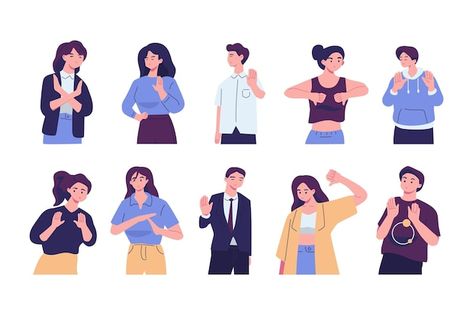 Sign Language Emotions, Non Verbal Communication, Verbal Communication, Non Verbal, Flat Vector, Flat Illustration, Vector Illustrations, Sign Language, Vector Photo