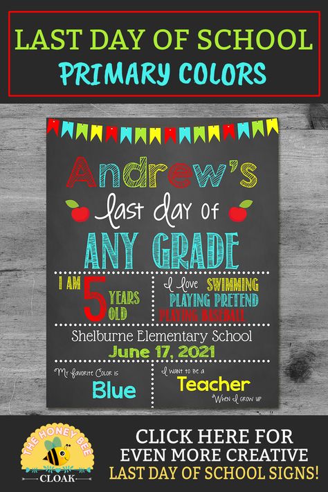 Capture the moment with this last day of school sign for boys done in primary colors! Kindergarten Chalkboard Sign, Last Day Of Kindergarten Sign, Last Day Of Kindergarten, Kindergarten Sign, Last Day Of School Sign, Download Sign, School Chalkboard, Graduation Signs, Capture The Moment