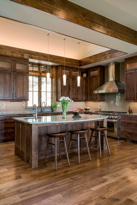 Rustic Kitchen Cabinets, Staining Cabinets, Wood Kitchen Island, Tuscan Kitchen, Farmhouse Kitchen Cabinets, Rustic Kitchen Design, Brown Kitchens, Rustic Farmhouse Kitchen, Wood Kitchen Cabinets