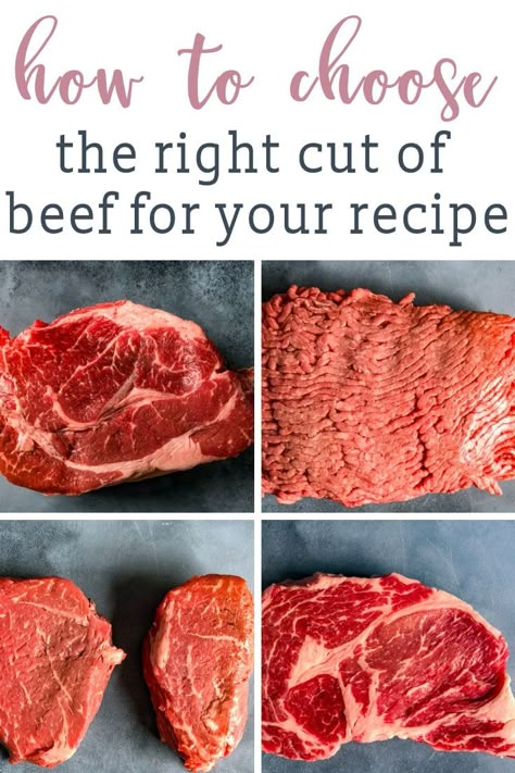 We're decoding beef cuts and helping you know how to choose the right cut of beef for your recipe. Choose the best cut of meat for burgers, grilling, braising and roasting. #beef #steak #groundbeef Meat Grinder Recipes, Best Roast Recipe, Grinder Recipes, Beef Cuts Chart, Best Cut Of Steak, Good Steak Recipes, Different Cuts Of Beef, Fajita Marinade, Roast Beef Sandwich