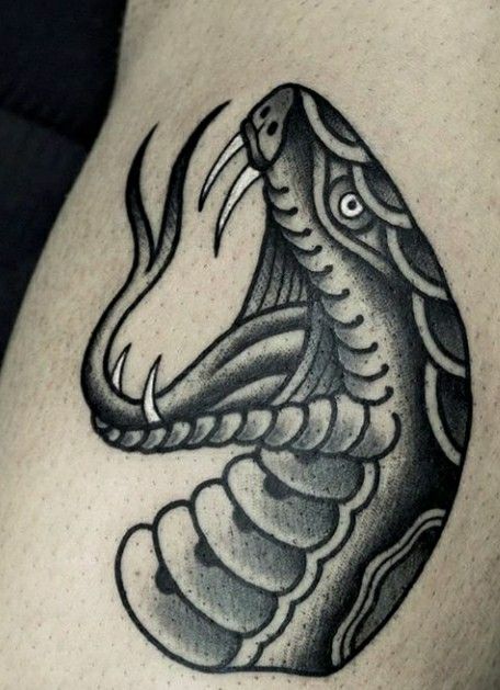 Snake Tattoo Old School Black, American Traditional Snake Tattoo Black, American Traditional Snake Head, Cobra Head Tattoo, Og Tattoos, Snake Traditional Tattoo, Military Sleeve Tattoo, Groot Tattoo, Snake Heads