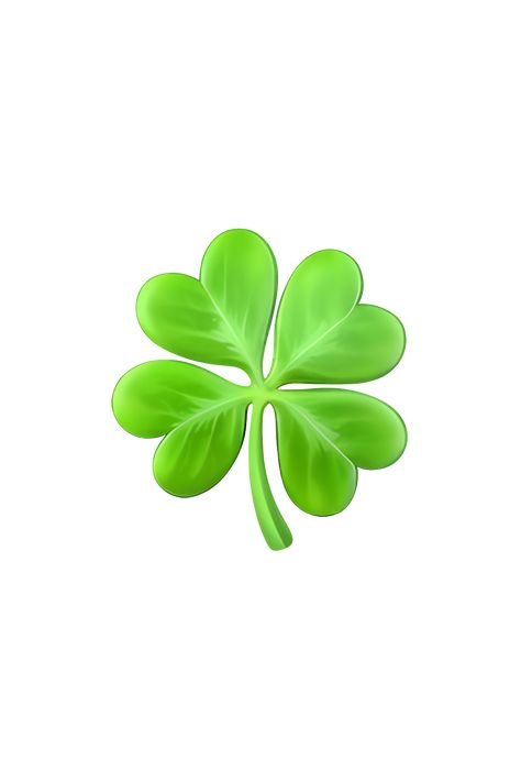 The emoji 🍀 depicts a green, four-leaf clover with a stem. Each leaf is heart-shaped and slightly curved, with a pointed tip. The leaves are arranged in a symmetrical pattern, with two leaves on each side of the stem. The clover is depicted with a slight shadow, giving it a three-dimensional appearance. Overall, the emoji conveys a sense of luck and good fortune. Hobo Symbols, Green Emoji, Emoji Copy, Apple Emojis, Emoji Stickers Iphone, Hand Emoji, Ios Emoji, Instagram Design Creative, Emoji Wallpaper Iphone