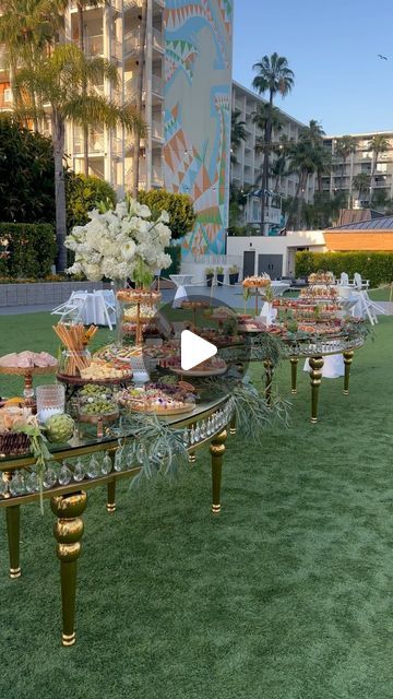 𝑪𝒉𝒊𝒄 𝑪𝒉𝒂𝒓𝒄𝒖𝒕𝒆𝒓𝒊𝒆 on Instagram: "Love, laughter and cocktails were surrounding this grazing table spread 🧀🍷🥖🍇🥂

Outdoor set ups can be a challenge, but the weather was perfect for this event 🙌🏽

We had the honor to create this stunning courtyard cocktail hour for the newlyweds @nadeen_germukly & @marwanbota 💍 Congratulations on your beautiful wedding! Wishing you all the best✨🤍

Venue @towncountrysd 
Event coordinator @eventsandmor 
Finger foods provided by @zenas.table.catering 
Honeycomb ~ @dushahoney (for inquiries dm me)" Wedding Cocktail Hour Food Display, Grazing Table Ideas Wedding Cocktail Hour, Cocktail Buffet Ideas, Cocktail Table Set Up Party Ideas, Cocktail Table Ideas Wedding, Wedding Cocktail Hour Charcuterie Table, Wedding Buffet Setup Ideas, Outdoor Grazing Table, Cocktail Party Table Set Up