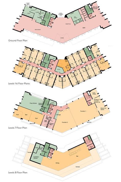 Hotel Floor Design, Hotel Plans Architecture, Dormitory Design Architecture, Hotel Plan Architecture Projects, Hotel Project Architecture, Hotel Plans, Hotel Room Design Plan, Hotel Poster, Hotel Design Architecture