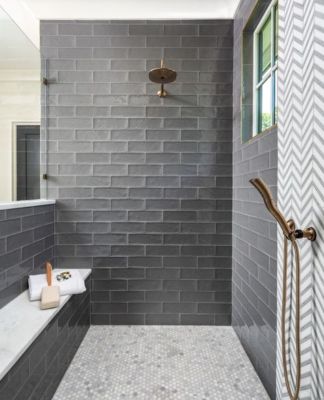 Home Inspiration • Instagram Master Shower Tile, Small White Bathrooms, Master Bath Tile, Mountain Home Interiors, Neo Angle Shower, Own Room, Bathroom Layouts, Build House, Bathroom Design Layout