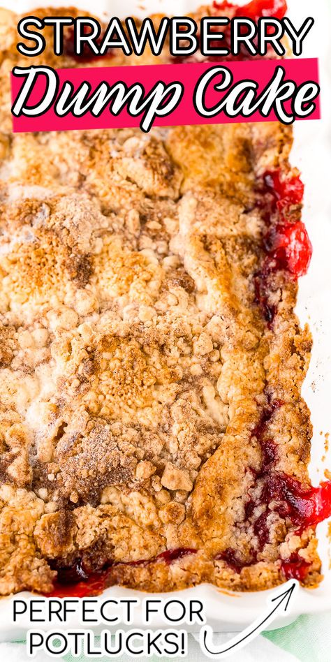 Strawberry And Blueberry Dump Cake, Canned Strawberries Recipes, Strawberry Pineapple Dump Cake, Strawberry Dump Cake 3 Ingredients, Strawberry Dump Cake Recipes, Strawberry Cheesecake Dump Cake, Strawberry Cobbler Recipe, Strawberry Rhubarb Pie Filling, Pie Filling Desserts