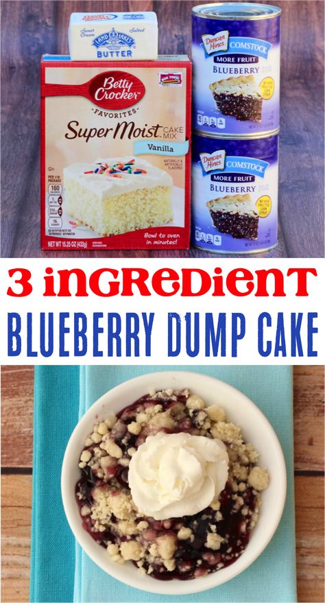 Dump Cake Blueberry, Dump Cake Recipes Blueberry, Blueberry Cobbler Dump Cake, Blueberry Dump Cake, Easy Cobbler, Blueberry Dump Cake Recipes, Blueberry Dump Cakes, 3 Ingredient Desserts, Dump Cake Recipe