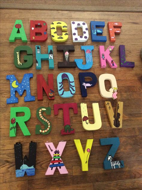 Wooden Letter Painting Ideas, Diy Alphabet Letters, Writing Alphabet Letters, Wooden Letter Ideas, Alphabet School, Letters Decor, Alphabet For Toddlers, Wooden Alphabet Letters, Cardboard Letters