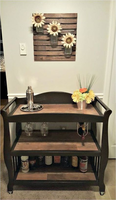 Changing Table Repurpose, Furniture Top View, Ikea Garden, Refurbished Table, Baby Changing Table, Bar Cart Decor, Farmhouse Furniture, Refurbished Furniture, Flipping Furniture