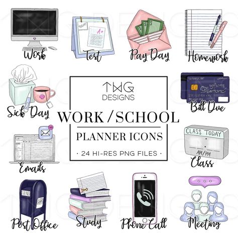 Do Icons, Business Company Names, To Do Planner, Planner Icons, Hand Drawn Icons, Stickers Aesthetic, School Planner, Scrapbook Materials, School Related