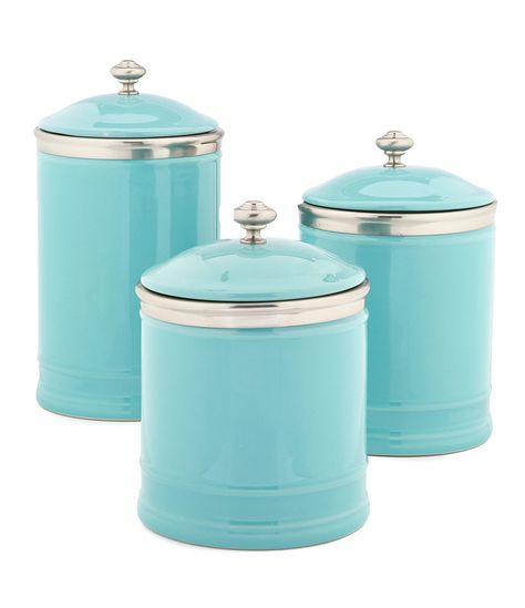 Turquoise Ceramic Canisters Blue Kitchen Canisters, Decorative Kitchen Canisters, Blue Kitchen Accessories, Turquoise Cabinets, Turquoise Kitchen Decor, Turquoise Kitchen, Ceramic Canisters, Kitchen Canister Set, House Of Turquoise