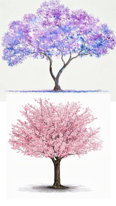 Blossom Trees Drawing, Lilac Tree Painting, Jacaranda Tree Painting, Spring Tree Drawing, Beautiful Tree Drawing, Sakura Tree Drawing, Trees Art Drawing, Tree Drawing Simple, Pink Blossom Tree