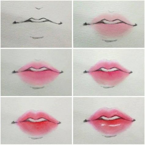 Faces Tutorial, Anime Lips, Mouth Drawing, Drawing Hair, Drawing Faces, Lips Drawing, Anime Drawings Tutorials, Drawing Tutorials, Art Tutorial