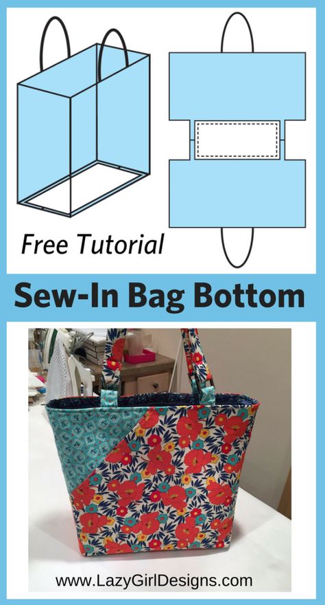 Free Tutorial: Easy Sew-In Bag Bottom Support Lazy Girl Designs, Tas Denim, Fat Quarter Projects, Apron Sewing, Projek Menjahit, Sew Ins, Beginner Sewing Projects Easy, Bags Tutorial, Sew In