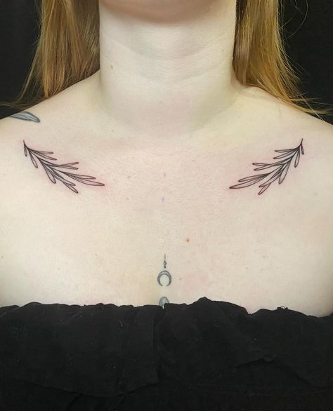 Symmetrical Leaf Tattoo, Symmetrical Clavicle Tattoo, Symmetrical Collarbone Tattoo, Collar Bone Tattoo Ideas, Bone Tattoo Ideas, Collar Bone Tattoos, Minimalist Symbols, Clavicle Tattoo, Bird Silhouettes