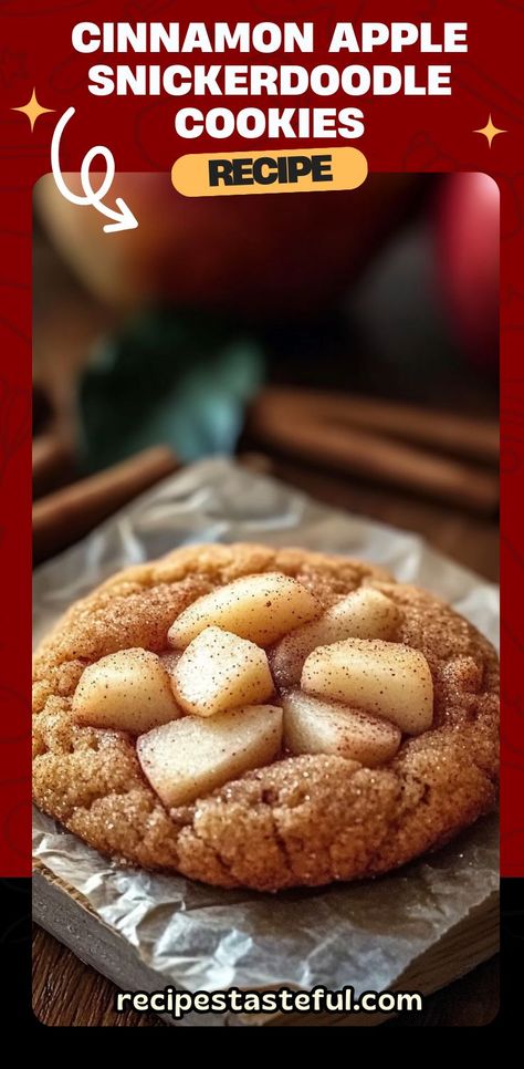 These Cinnamon Apple Snickerdoodle Cookies combine the beloved classic snickerdoodle with the delicious flavors of cinnamon-spiced apples. Soft, chewy, and perfect for fall, each cookie features a beautiful balance of tart apple pieces and sweet cinnamon sugar. Whether you're baking for a family gathering or enjoying a cozy afternoon snack, these cookies are sure to be a hit! #AppleSnickerdoodle #FallBaking #CinnamonCookies #AutumnTreats #BakingWithApples #CozyCookies Apple Snickerdoodle, Cozy Afternoon, Snickerdoodle Cookies, Cinnamon Cookies, Snickerdoodle Cookie Recipes, Cinnamon Apple, Afternoon Snack, Spiced Apples, Apple Cinnamon