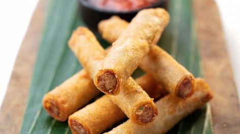 Lumpia Recipe Filipino, Lumpia Shanghai, Filipino Lumpia, Lumpia Recipe, Restaurant Owner, Air Fryer Recipes Easy, Asian Flavors, Sweet Chili Sauce, New Cookbooks