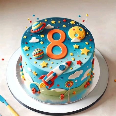 Birthday Cake Planets, Simple Space Theme Cake, Space Cakes Kids Boy Birthday, Cosmos Cake, 8 Is Great, Car Cakes For Boys, Astronaut Cake, Dino Birthday Cake, Decor Tort