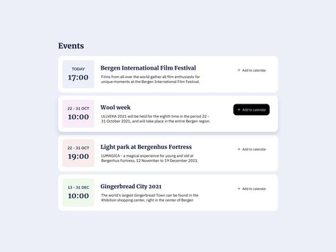 UI Design Daily | Events List Events Web Design, Event Calendar Design, Calendar Ui Design, Cards Ui Design, Ui Card Design, Card Design Ui, List Ui Design, Event Page Design, Events Calendar Design