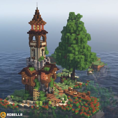 Robella on Twitter: "happy Tuesday! ♥️ have a lighthouse~ #minecraft #aestheticminecraft #minecraftbuild #minecraftbuilds… " Minecraft Towers, Minecraft Dock, Minecraft Lighthouse, Minecraft Banner Designs, Medieval Tower, Minecraft Banners, Easy Minecraft Houses, Minecraft Castle, City Layout