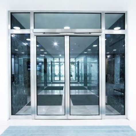 Double Glass Entry Doors, Storefront Doors, Automatic Doors, Entry Door With Sidelights, Double Doors Exterior, Double Glass Doors, Building Entrance, Shop Doors, Swing Design