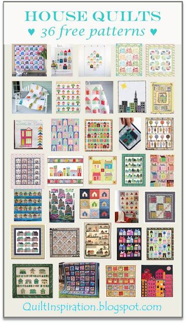 Quilt Inspiration: Free pattern day! House quilts Schoolhouse Quilts, Quilts Free Patterns, Quilt Houses, Quilt Instructions, House Quilt Block, House Quilt Patterns, Bargello Quilts, Stained Glass Quilt, Jelly Roll Quilt Patterns