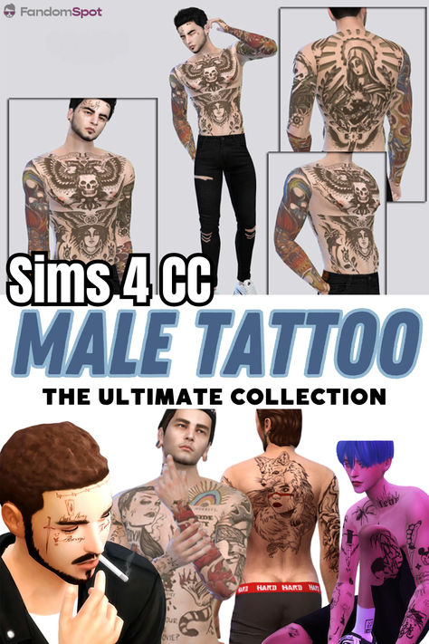 Add these custom tattoos onto your male Sims for a truly badass aesthetic. The full list includes plenty of great tats to pick from, with loads of options for sims of any age. You could even try some on your female sims for an edgier look! Sims 4 Cc Anime Tattoo, Ultimate Collection Sims 4, Sims 4 Cc Full Body Tattoo Male, Face Tattoos Sims 4 Cc, Sims 4 Face Tattoo Cc, Sims 4 Full Body Tattoo, Sims 4 Male Tattoos Cc, Sims Cc Tattoos, Sims 4 Cc Tattoo Male