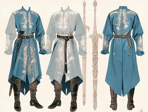 Elven Male Clothes, Dnd Clothes Ideas, Modern Knight Fashion, Elf Aesthetic Outfit Male, Battle Outfits Male, Knightcore Outfits, Fantasy Adventurer Outfit Male, Dnd Outfits Male, Ice Mage Male