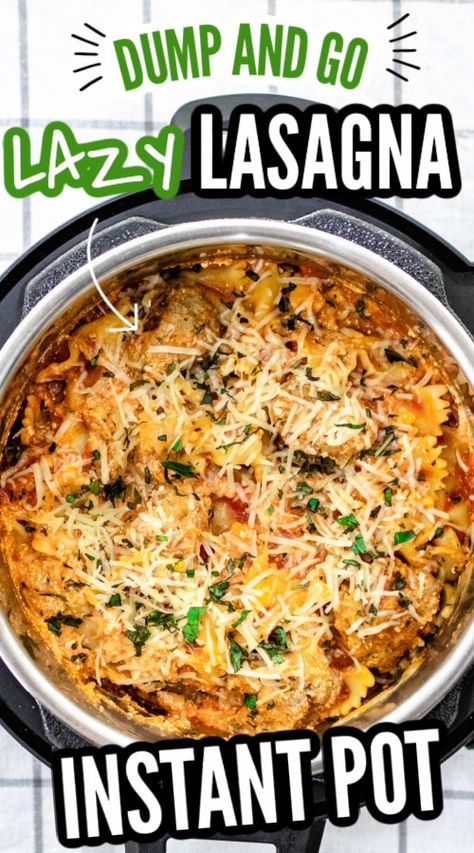 Instant Pot Lazy Lasagna is a dump and go Instant Pot pasta. This gives you all the flavors of lasagna without the prep! Easy dinner idea. This can also be made into an Instant Pot Freezer Meal that you meal prep for later on. I share the details on that as well. #freezermeal #instantpot #lasagna #lazylasagna #dinner #dumpandgo #simple #quick #nofuss Chicken Lasagna Instant Pot, Lasagna Instant Pot Recipes, No Prep Instant Pot Recipes, Insta Pot Lasagna Recipes, Instant Pot Meals For One, Instapot Lasagna Recipe Easy, Instant Pot Lasagna Recipe Easy, Lazy Instant Pot Recipes, Instant Pot Quick Meals