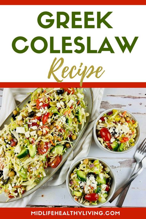 Greek Coleslaw, Simple Coleslaw, Healthy Coleslaw Recipes, Healthy Coleslaw, Coleslaw Recipe Easy, Greek Vinaigrette, Coleslaw Salad, Homemade Coleslaw, Clean And Delicious