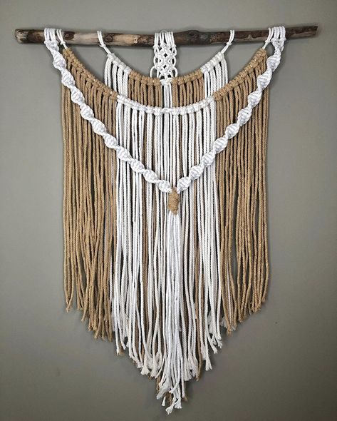 Macrame wall hanging, rustic decor, boho decor Diy Wall Art Painting, Painting Ideas Wall, Craft Home Decor Ideas, Wall Art Painting Ideas, Easy Macrame Wall Hanging, Art Painting Ideas, Canvas Art Ideas, Pola Macrame, Yarn Wall Art