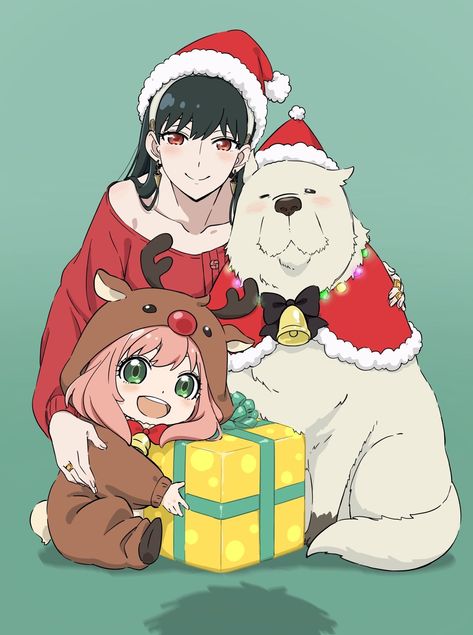 @a_shiim on twitter Merry Christmas Anime Art, Yor Forger Christmas, Christmas Anime Characters, Anime Christmas Art, Spy X Family Christmas, Anya Christmas, Manga Christmas, Anya Spy X Family, Christmas Anime