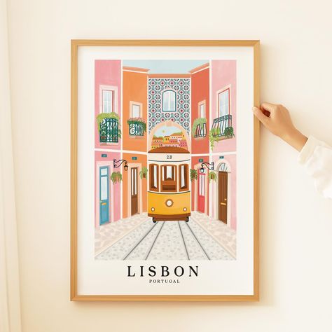 Colourful Lisboa 🏠 ✨🇵🇹🌸 The first print in my summer in the city collection is the lovely Lisbon. I visited Lisbon last summer with some friends and after a few days in the city I knew I wanted to create a print inspired by my time there. I absolutely love creating from first hand photographs & merging together little memories of a trip into something you can keep forever. I hope you love this piece as much as me 💖 Lisbon Art, Lisbon Tram, Lisbon Travel, Summer In The City, Colourful Buildings, Some Friends, Portugal Travel, My Summer, Lisbon Portugal