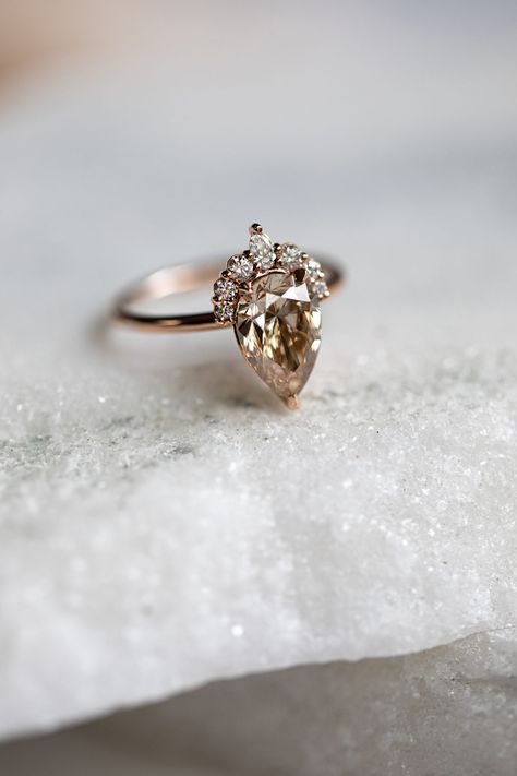 Australian Engagement Ring Shopping Guide - Style Guide The Lane Chocolate Diamond Ring Engagement, Champagne Diamonds Engagement, Chocolate Diamond Ring, Dream Wedding Ring, Chocolate Diamond, Fine Engagement Rings, Pear Cut Ring, Future Engagement Rings, Engagement Ring Shapes