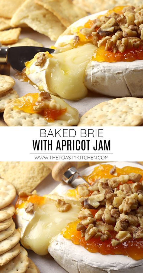 Brie Apricot Appetizer, Apricot Baked Brie, Brie And Apricot Appetizer, Brea Cheese Recipes, Brei Cheese Recipes, Baked Brie Recipes With Jam, Baked Brie With Apricot Jam, Fall Baked Brie, Thanksgiving Staples