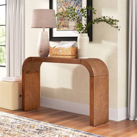 Three Posts™ Lopp 52'' Console Table & Reviews | Wayfair Curved Console Table, Curved Console, Living Tv, Wooden Console Table, Wooden Console, Wood Console Table, Entry Table, Wood Console, Coffee Table Books