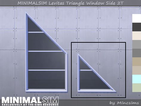 The Sims Resource - MINIMALSIM Levitas Triangle Window Side 2T Sims 4 Modern Windows, Sims 4 Cc Triangle Window, Sims 4 Cc Roof Windows, Sims 4 Cc Large Windows, Sims 4 Tall Windows, Triangle Window, Window Siding, Rattan Mirror, Sims Community