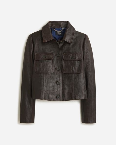 J.Crew: Collection Lady Jacket In Embossed Leather For Women Lady Jacket, J Crew Jacket, Jcrew Collection, Brown Jacket, Blazers For Women, Chocolate Brown, Embossed Leather, J Crew, Cashmere