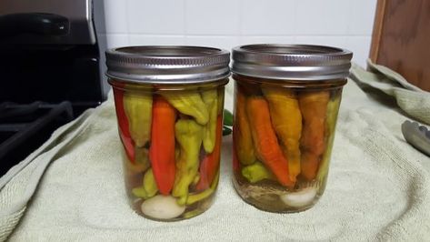 Pickled Pepperoncini Recipe - Food.com Pickled Pepperoncini, Greek Salads, Hot Pepper Jelly, Pepperoncini Peppers, Pepperocini Recipes, Garden Recipes, Peppers Recipes, Pickling Recipes, Greek Salad