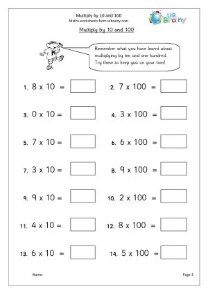 Multiply by 10  and 100 Multiplying By 10 100 1000, Third Grade Multiplication Worksheets, Multiplying By 10, Homeschool Worksheets Free, Multiplication Facts Worksheets, Mazes For Kids Printable, Math Multiplication Worksheets, Third Grade Math Worksheets, Grade 4 Math