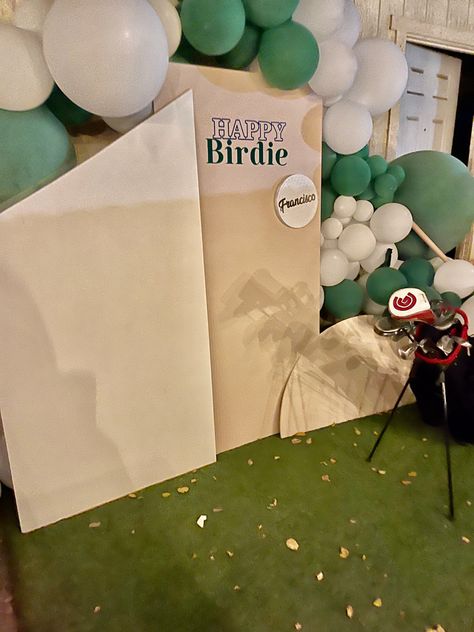 Golf themed backdrop for a birthday party Birdie Birthday, Golf Theme Party, Birthday Puns, Golf Birthday Party, 28th Birthday, Golf Party, Golf Theme, Golf Birthday, Party Backdrop