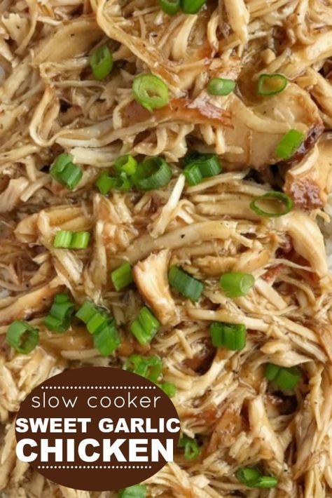 Slow Cooker Sweet Garlic Chicken | Garlic Chicken Recipe | Slow Cooker Dinner Recipes | Sweet Garlic Chicken is an easy, dump & go, crock pot dinner recipe. Boneless, skinless chicken breasts cook in an easy homemade sweet garlic sauce all day. Serve over rice and garnish with green onions. #crockpotrecipes #slowcookerrecipes #dinner #easydinnerideas #garlicchicken #chickenbreast #recipeoftheday Chicken Recipe Slow Cooker, Garlic Chicken Slow Cooker, Sweet Garlic Chicken, Crock Pot Dinner, Chicken Breast Slow Cooker, Garlic Chicken Recipe, Recipe Slow Cooker, Macro Recipes, Chicken Garlic